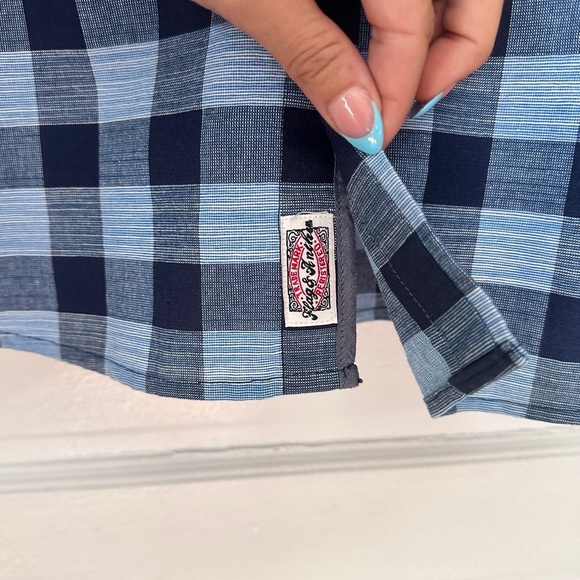 Flag & Anthem Men’s Short Sleeve Button Down Collared Shirt Blue Plaid Cotton Lg - Picture 3 of 14